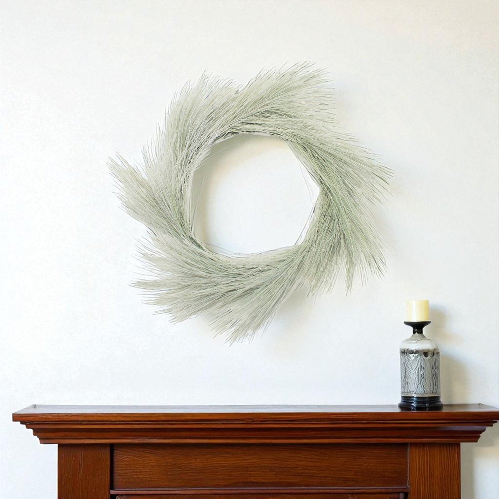 24" Green And White Frosted Long Needle Pine Artificial Wreath HomeRoots