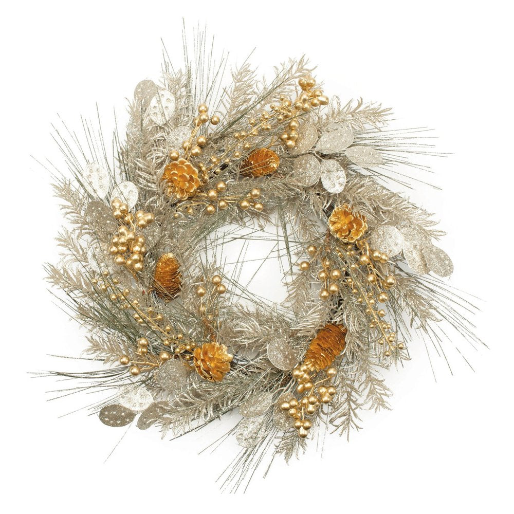 24" Gold And Silver Christmas Eucalyptus And Mixed Assortment Artificial Wreath HomeRoots