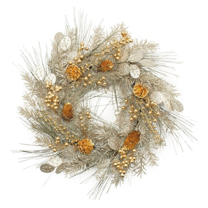 24" Gold And Silver Christmas Eucalyptus And Mixed Assortment Artificial Wreath HomeRoots