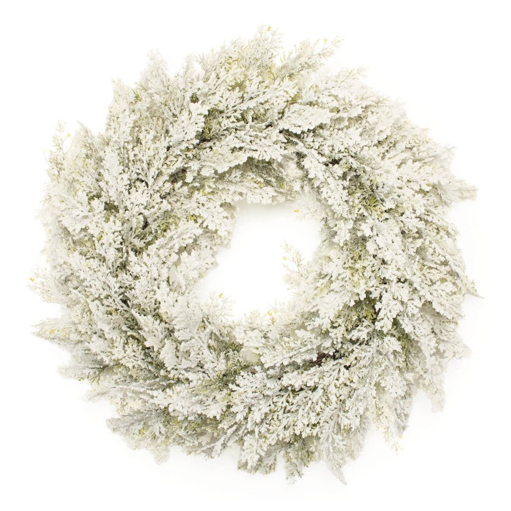 24" Green And White Flocked Pine Christmas Artificial Wreath HomeRoots