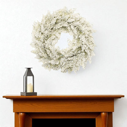 24" Green And White Flocked Pine Christmas Artificial Wreath HomeRoots