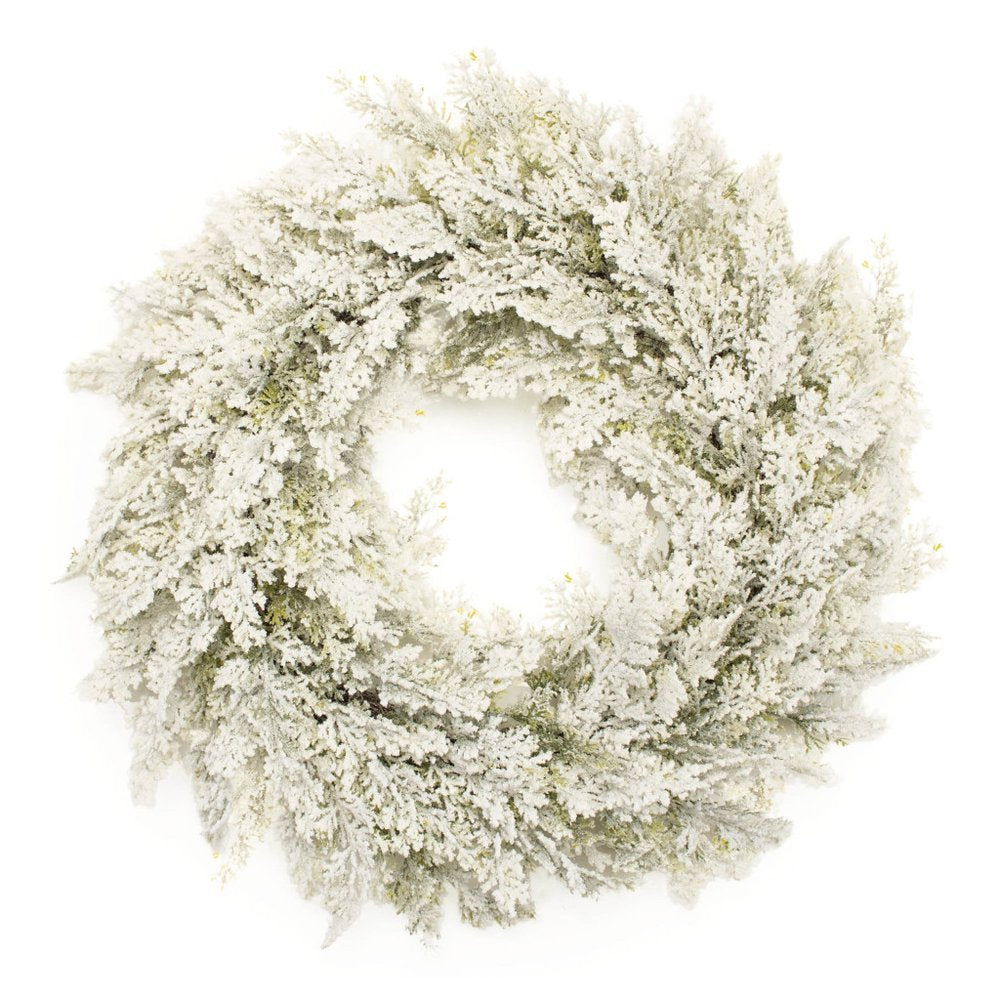 24" Green And White Flocked Pine Christmas Artificial Wreath HomeRoots