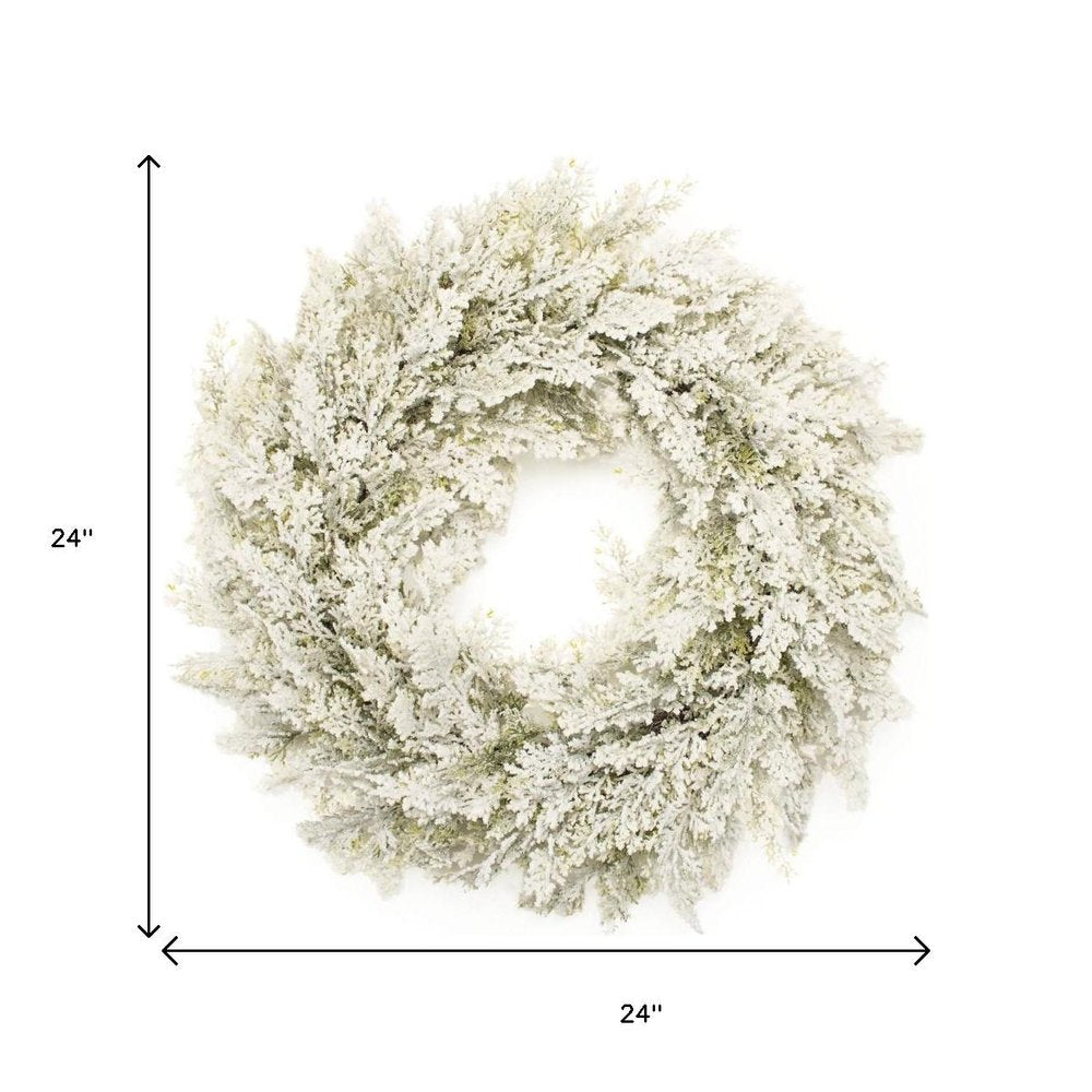 24" Green And White Flocked Pine Christmas Artificial Wreath HomeRoots