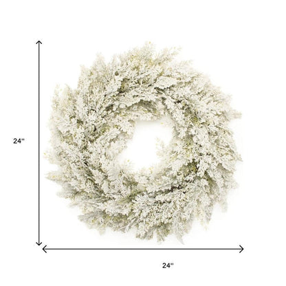 24" Green And White Flocked Pine Christmas Artificial Wreath HomeRoots