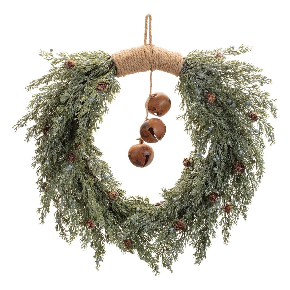 22" Green And Brown Pine And Jingle Bells Artificial Christmas Wreath HomeRoots