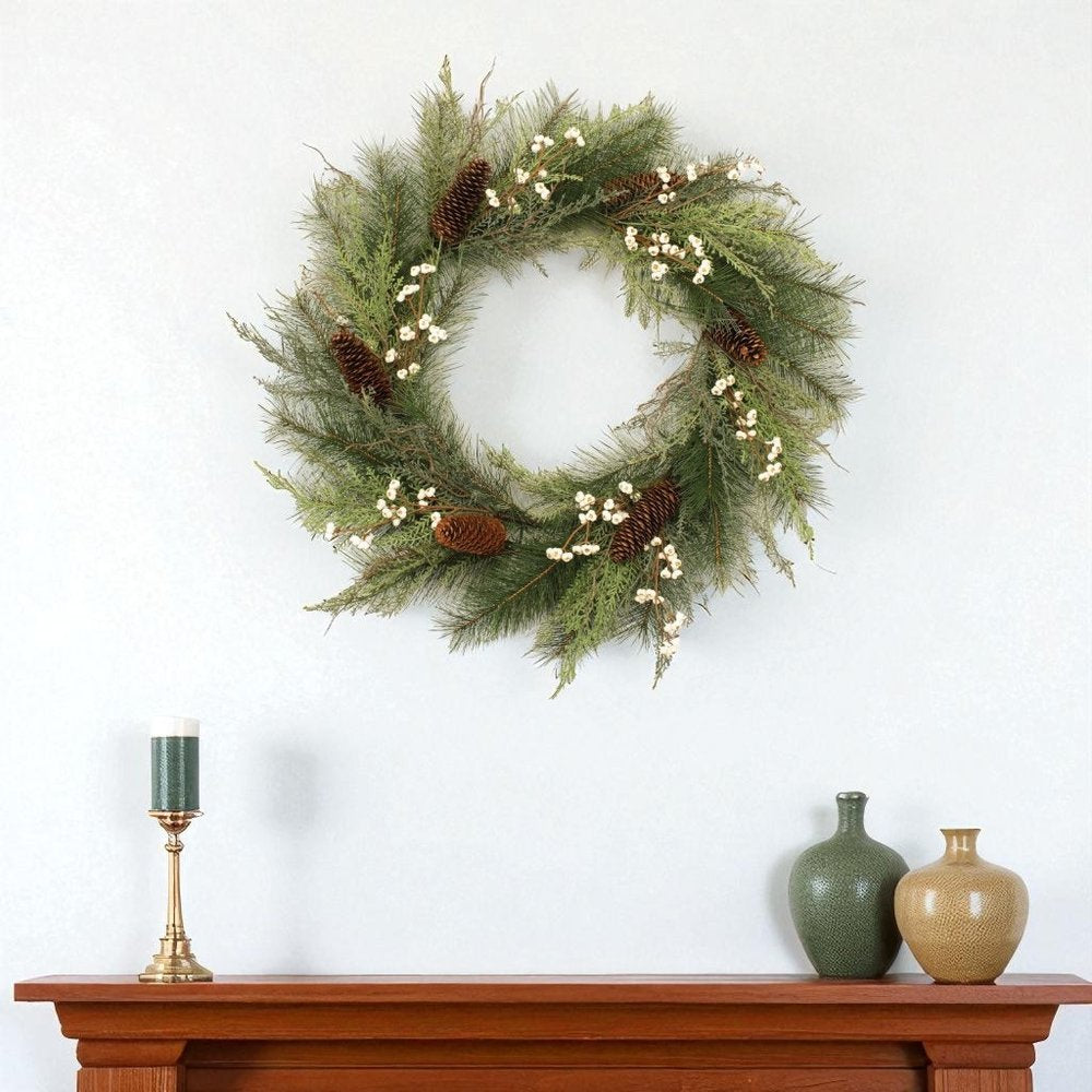 29" Green And Brown Christmas Pine Artificial Wreath HomeRoots