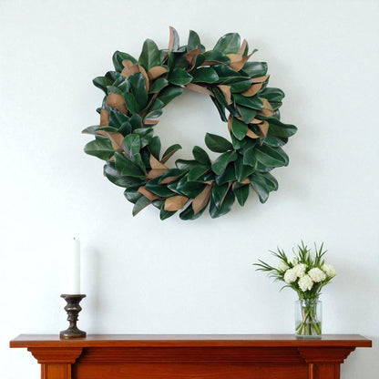 25" Green And Beige Magnolia Artificial Wreath HomeRoots