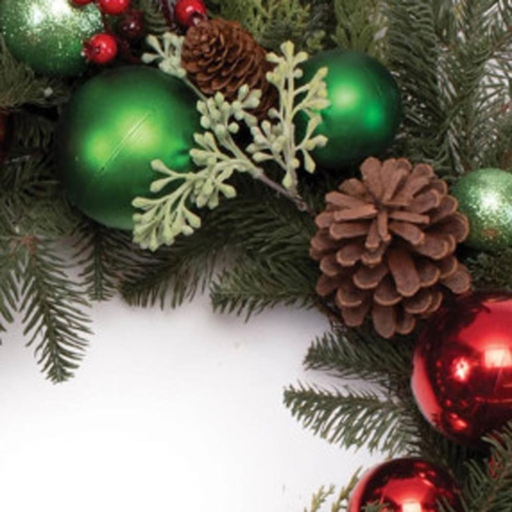 29" Green Red And Brown Artificial Pine Pinecone And Ornaments Christmas Wreath HomeRoots