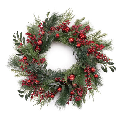 25" Green And Red Artificial Pine Berries And Ornaments Christmas Wreath HomeRoots