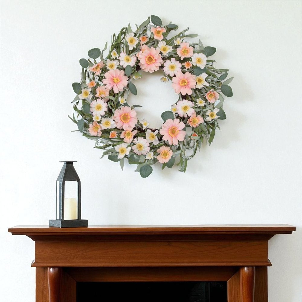 21" Pink And Green Maple Artificial Wreath HomeRoots