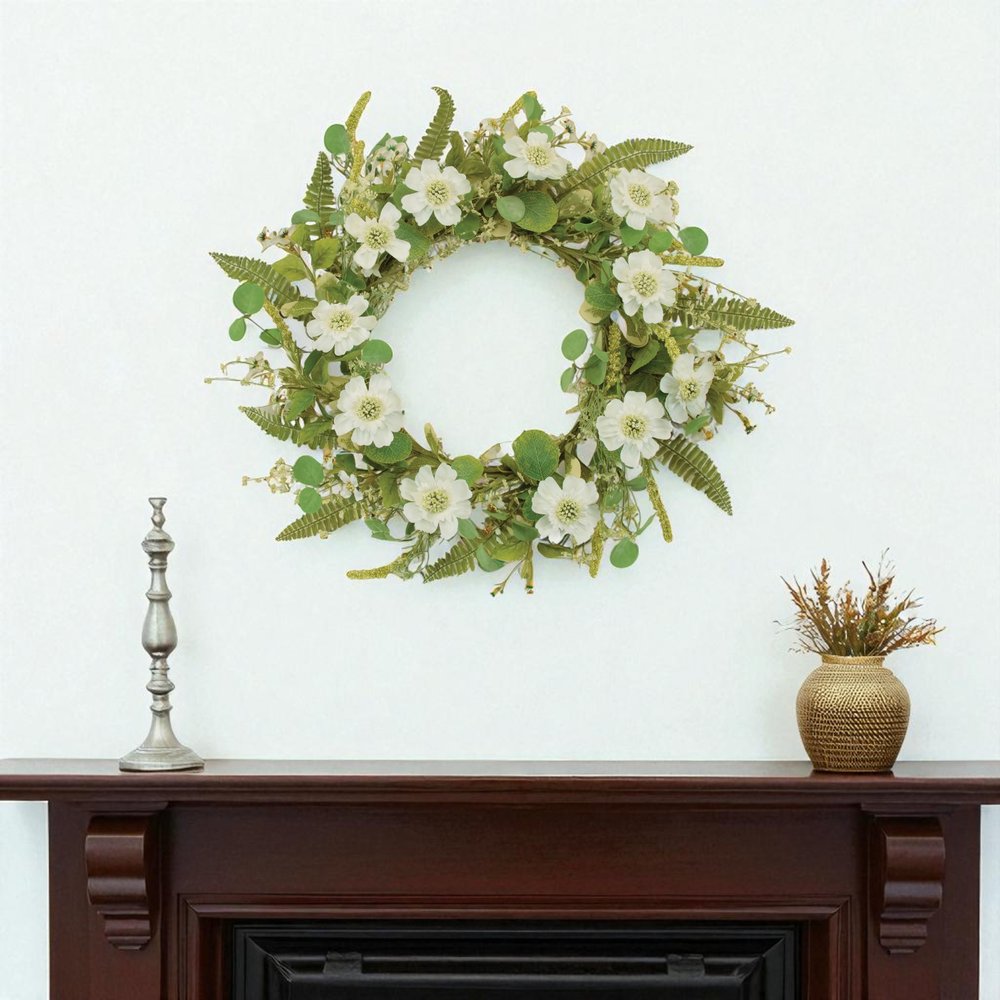 22" White And Green Mixed Assortment Artificial Wreath HomeRoots