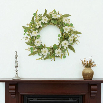 22" White And Green Mixed Assortment Artificial Wreath HomeRoots