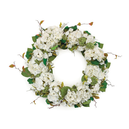 36" White And Green Hydrangea Artificial Wreath HomeRoots
