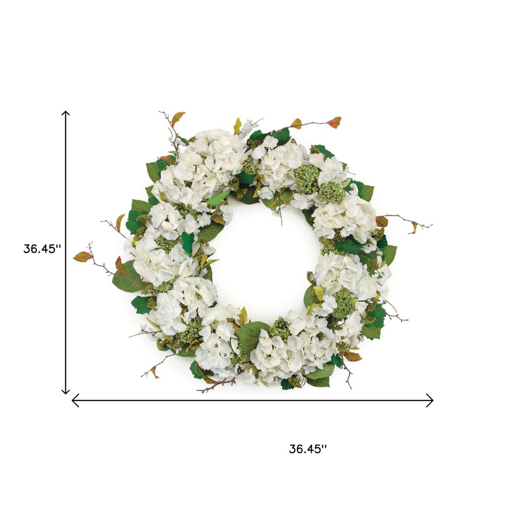 36" White And Green Hydrangea Artificial Wreath HomeRoots