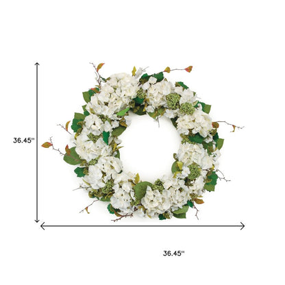 36" White And Green Hydrangea Artificial Wreath HomeRoots