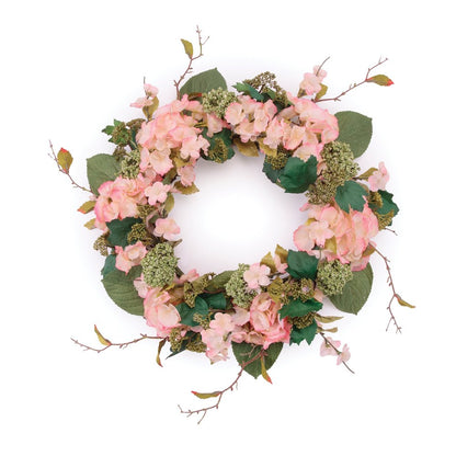 35" Pink And Green Hydrangea Artificial Wreath HomeRoots