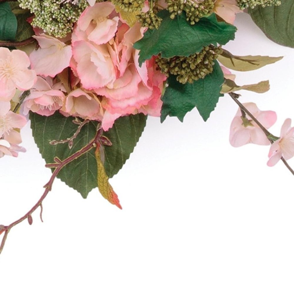 35" Pink And Green Hydrangea Artificial Wreath HomeRoots