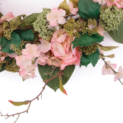 35" Pink And Green Hydrangea Artificial Wreath HomeRoots