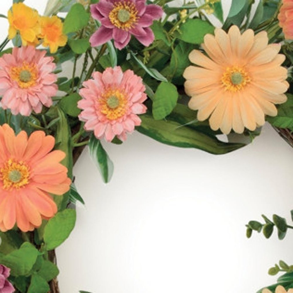 26" Green Orange And Pink Daisy Artificial Wreath HomeRoots