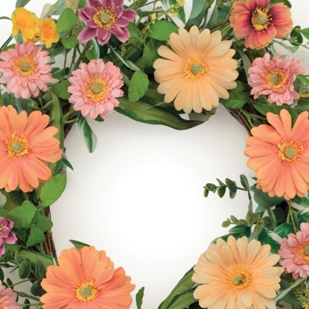 26" Green Orange And Pink Daisy Artificial Wreath HomeRoots