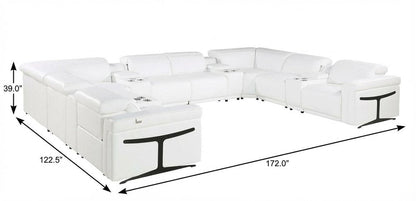 White Italian Leather Power Reclining U Shaped Twelve Piece Sectional With Console HomeRoots