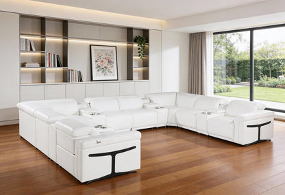 White Italian Leather Power Reclining U Shaped Twelve Piece Sectional With Console HomeRoots