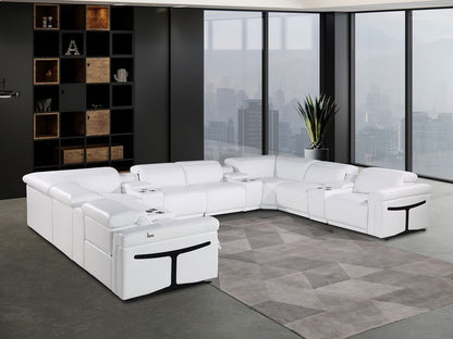 White Italian Leather Power Reclining U Shaped Twelve Piece Sectional With Console - FurniFindUSA