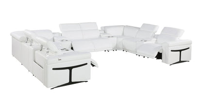 White Italian Leather Power Reclining U Shaped Twelve Piece Sectional With Console - FurniFindUSA