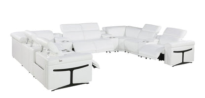 White Italian Leather Power Reclining U Shaped Twelve Piece Sectional With Console HomeRoots