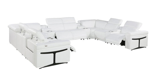 White Italian Leather Power Reclining U Shaped Twelve Piece Sectional With Console HomeRoots