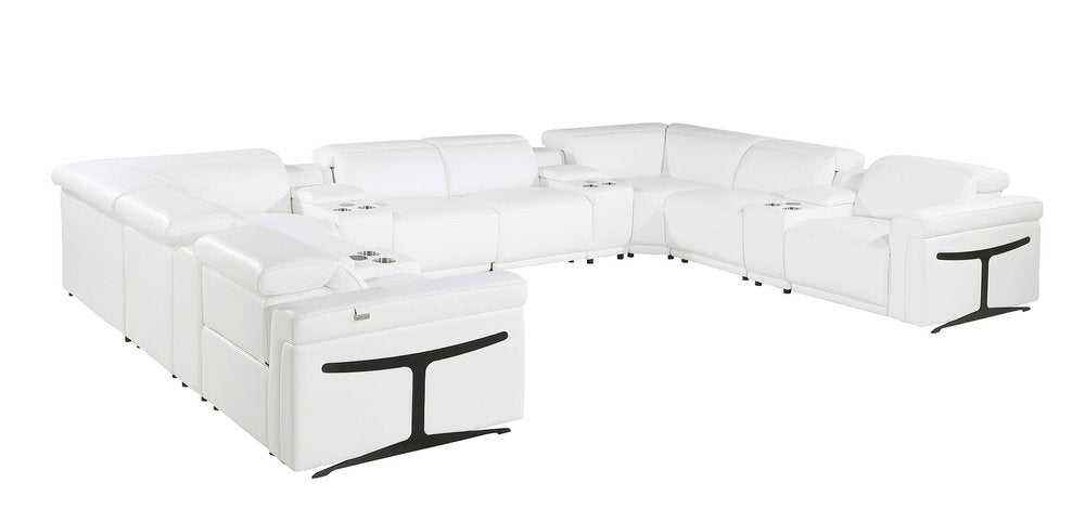 White Italian Leather Power Reclining U Shaped Twelve Piece Sectional With Console HomeRoots