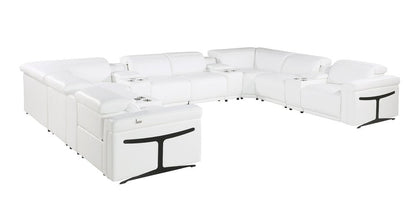 White Italian Leather Power Reclining U Shaped Twelve Piece Sectional With Console HomeRoots