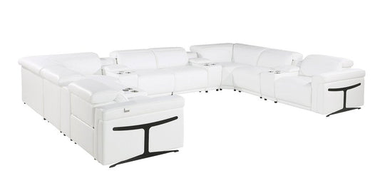 White Italian Leather Power Reclining U Shaped Twelve Piece Sectional With Console HomeRoots