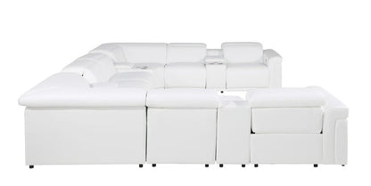 White Italian Leather Power Reclining U Shaped Twelve Piece Sectional With Console - FurniFindUSA
