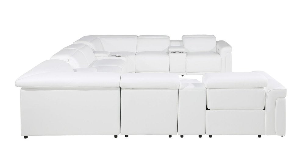 White Italian Leather Power Reclining U Shaped Twelve Piece Sectional With Console HomeRoots