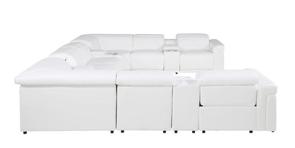 White Italian Leather Power Reclining U Shaped Twelve Piece Sectional With Console HomeRoots