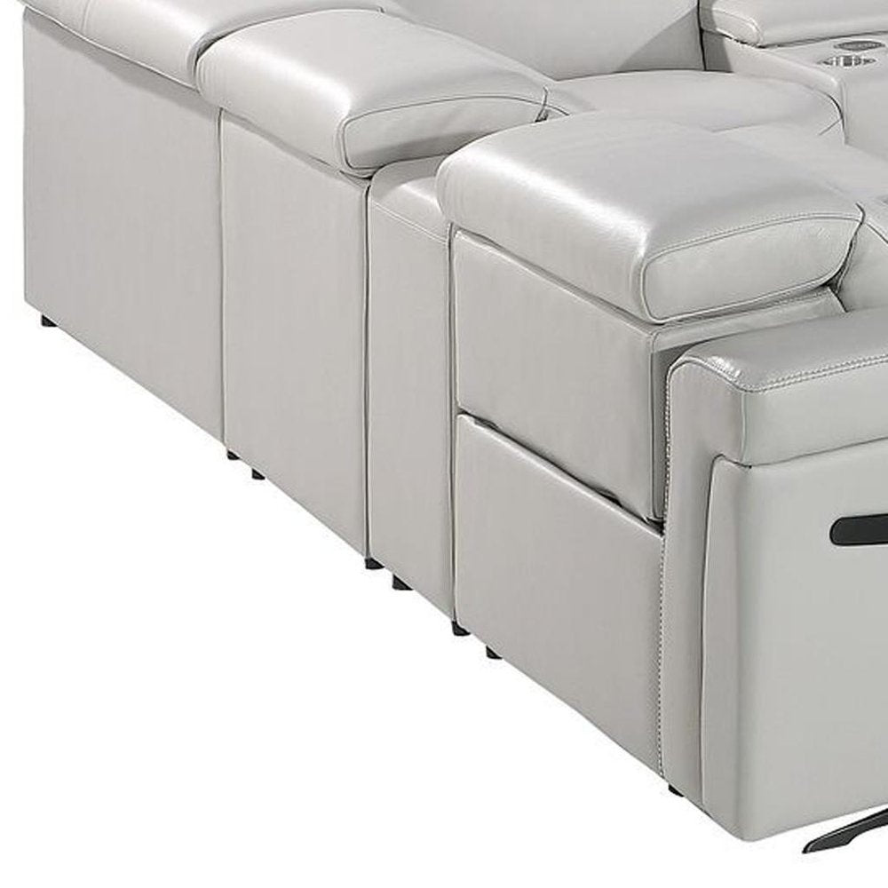 Light Gray Italian Leather Power Reclining U Shaped Twelve Piece Sectional With Console HomeRoots