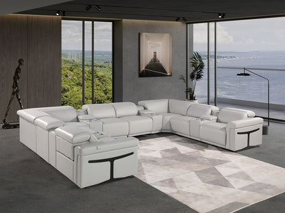 Light Gray Italian Leather Power Reclining U Shaped Twelve Piece Sectional With Console - FurniFindUSA