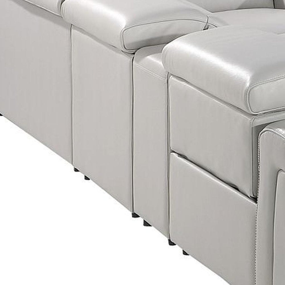 Light Gray Italian Leather Power Reclining U Shaped Twelve Piece Sectional With Console HomeRoots