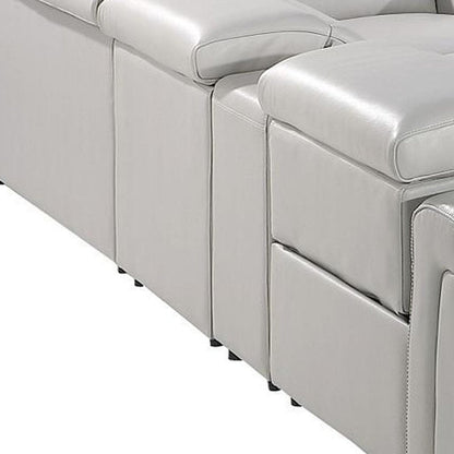 Light Gray Italian Leather Power Reclining U Shaped Twelve Piece Sectional With Console HomeRoots