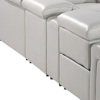 Light Gray Italian Leather Power Reclining U Shaped Twelve Piece Sectional With Console - FurniFindUSA