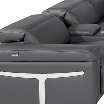 Dark Gray Italian Leather Power Reclining U Shaped Twelve Piece Sectional With Console - FurniFindUSA