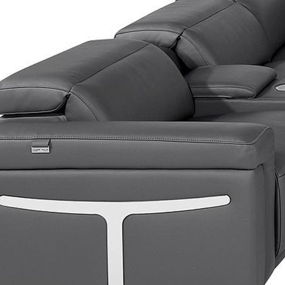 Dark Gray Italian Leather Power Reclining U Shaped Twelve Piece Sectional With Console HomeRoots