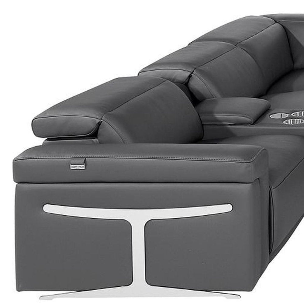Dark Gray Italian Leather Power Reclining U Shaped Twelve Piece Sectional With Console HomeRoots
