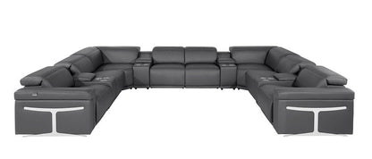Dark Gray Italian Leather Power Reclining U Shaped Twelve Piece Sectional With Console HomeRoots