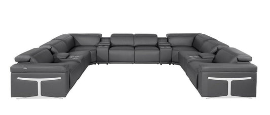 Dark Gray Italian Leather Power Reclining U Shaped Twelve Piece Sectional With Console HomeRoots