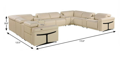 Beige Italian Leather Power Reclining U Shaped Twelve Piece Sectional With Console HomeRoots