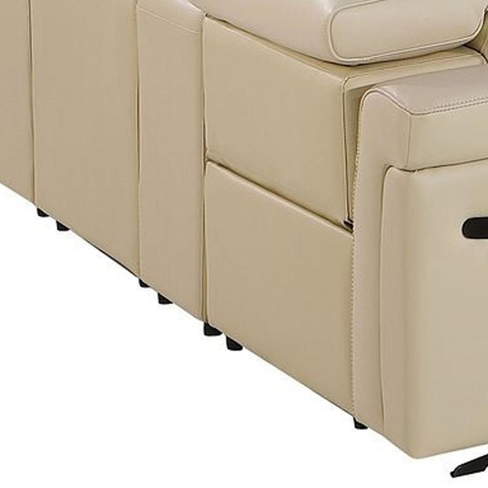 Beige Italian Leather Power Reclining U Shaped Twelve Piece Sectional With Console HomeRoots