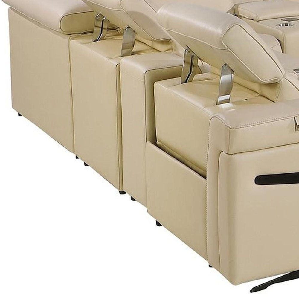 Beige Italian Leather Power Reclining U Shaped Twelve Piece Sectional With Console HomeRoots