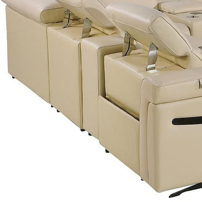 Beige Italian Leather Power Reclining U Shaped Twelve Piece Sectional With Console HomeRoots